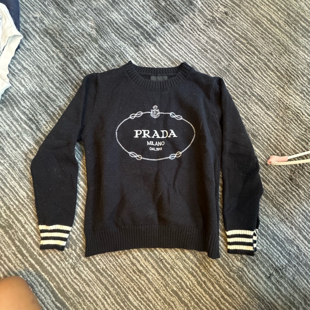 Prada Black and White Striped Cuff Sweater